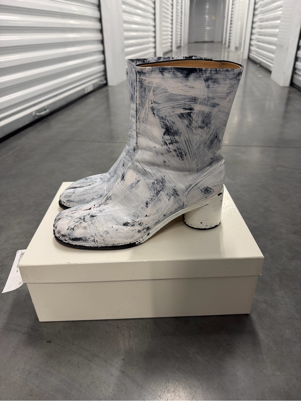 Maison Martin Margiela White and Black Brushstroke Mid-Calf Boots